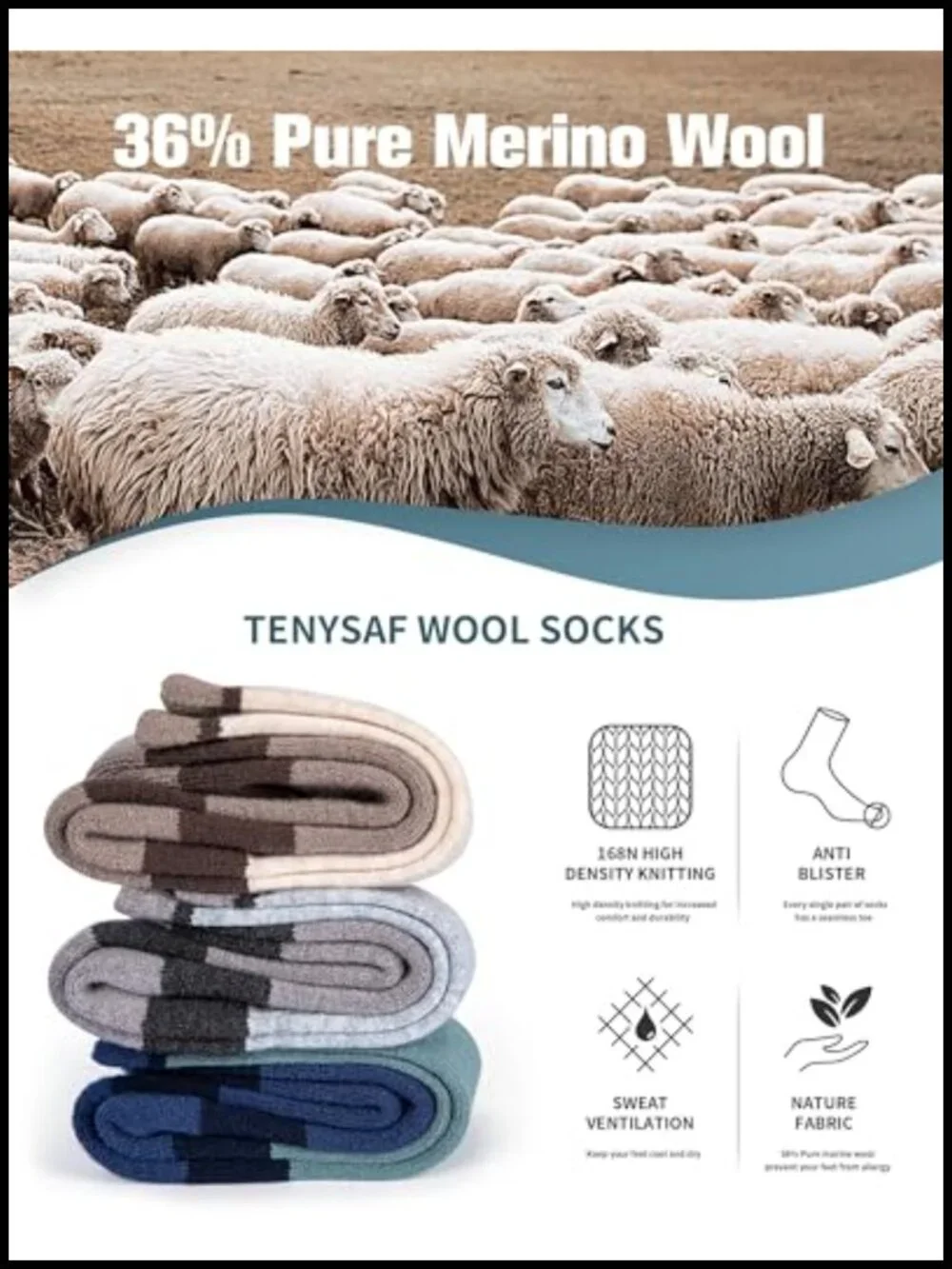 Merino Wool Hiking Socks 4 Pack Lightweight Crew Cushion